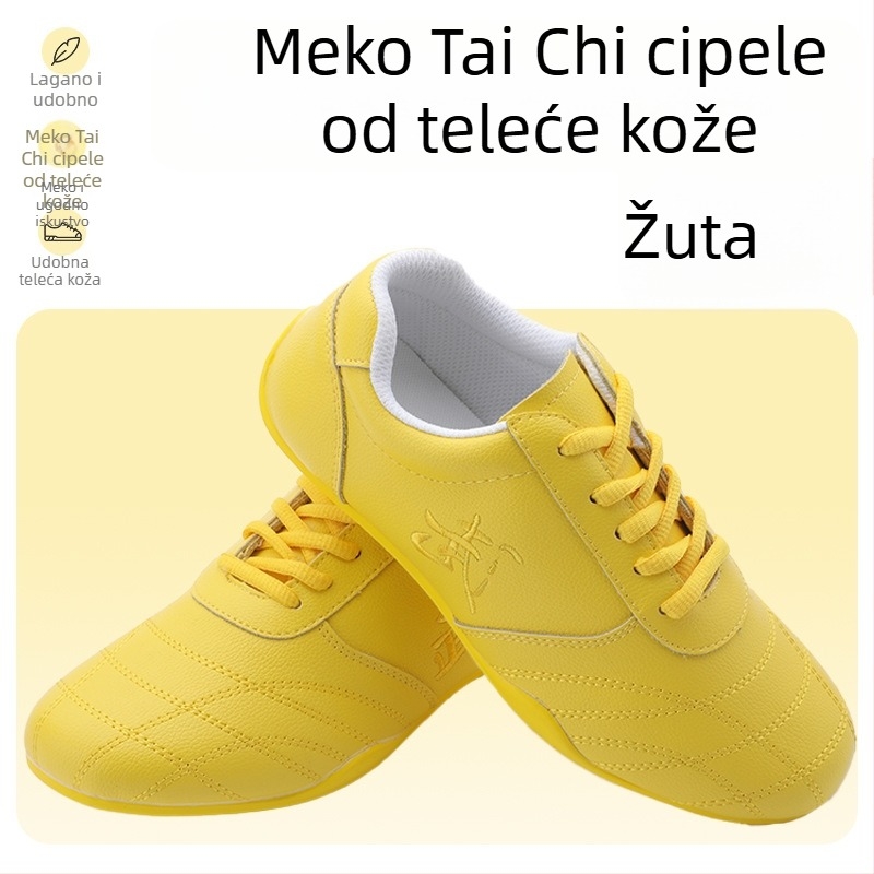 Unisex tenisice za dvoranu za trening borilačkih vještina – prirodna koža, dišuća mrežasta unutrašnjost, niski gornji dio, gumena potplat, protuklizne