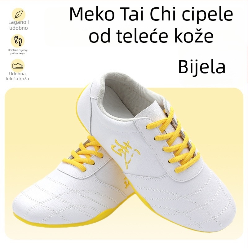 Unisex tenisice za dvoranu za trening borilačkih vještina – prirodna koža, dišuća mrežasta unutrašnjost, niski gornji dio, gumena potplat, protuklizne