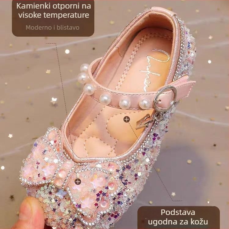Cipele za djevojčice s princezom za haljinu, 2024 novi model, dječje cipele od PU kože s mekom podlogom i kristalima (Elsa)