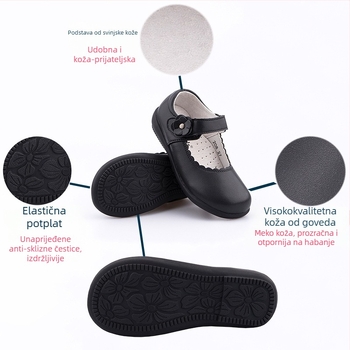 Cipele od kože za djevojčice za školu – Velcro zatvarač, gornji dio od dvostruke teleće kože, uložak od prirodne kože, gumena potplat, cjelogodišnje