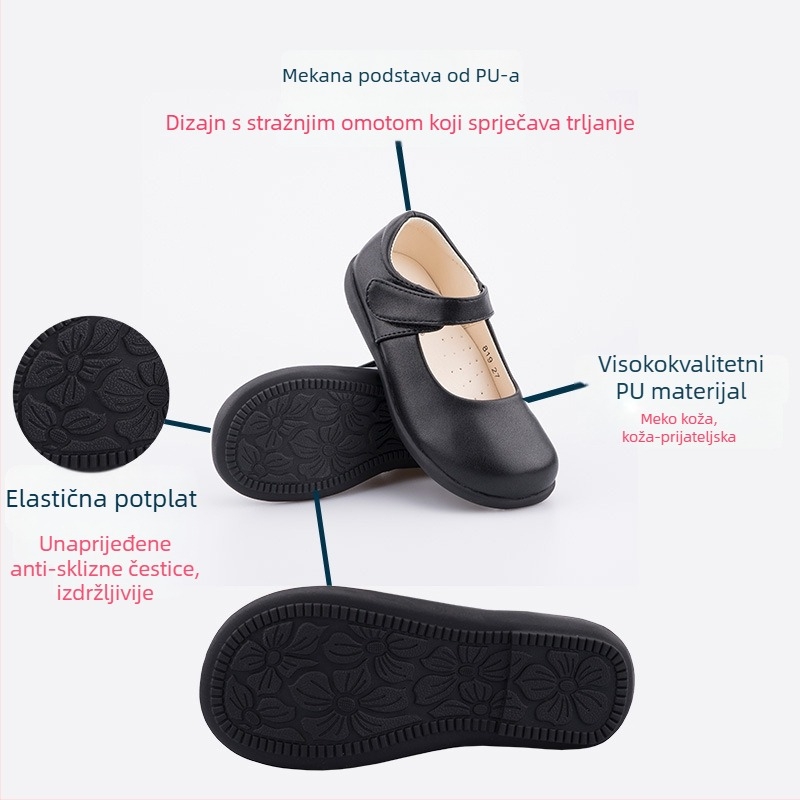 Cipele od kože za djevojčice za školu – Velcro zatvarač, gornji dio od dvostruke teleće kože, uložak od prirodne kože, gumena potplat, cjelogodišnje