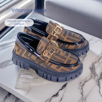 Dječji loaferi s klasičnim logom i monogramom, metalna kopča, protuklizna debela potplata