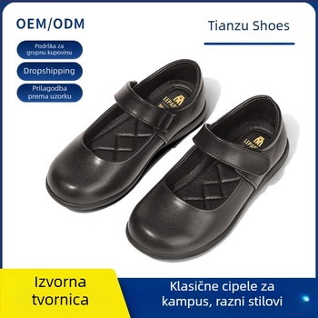 Dječje kožne cipele za princeze, mekana potplata, prava koža, crne, britanski stil, cipele za nastupe djeci