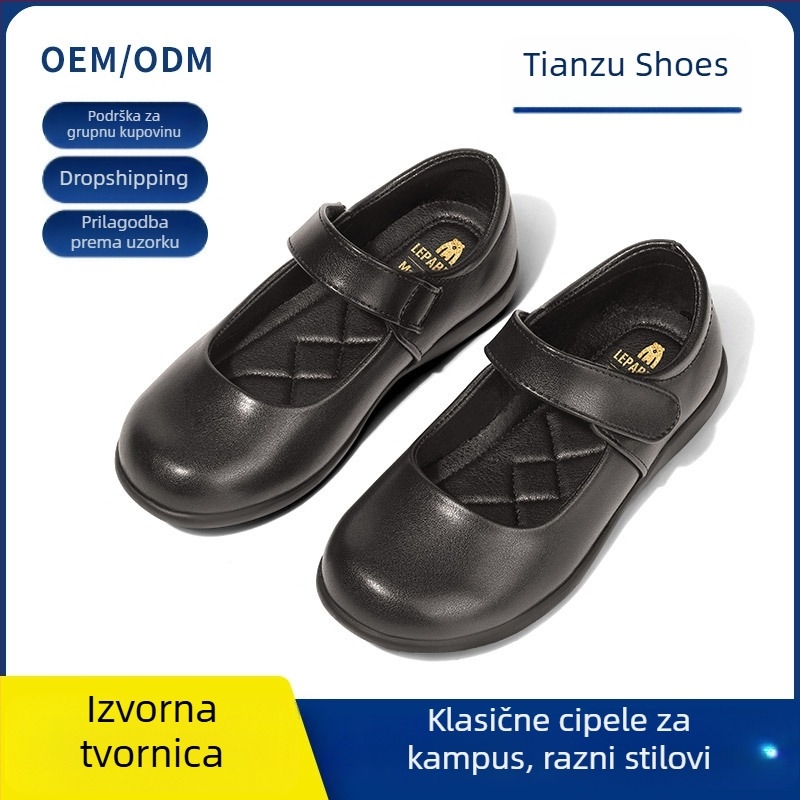 Dječje kožne cipele za princeze, mekana potplata, prava koža, crne, britanski stil, cipele za nastupe djeci