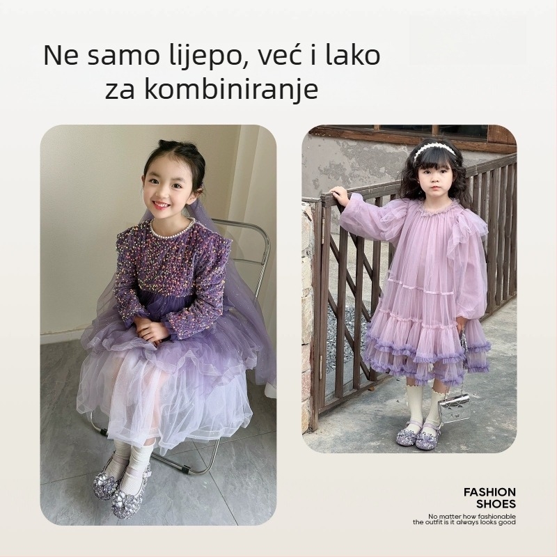 Cipele princeze za djevojčice — niski gornji dio, Velcro zatvarač, gumena potplata, ulošak od lažne kože, gornji materijal: super vlakna
