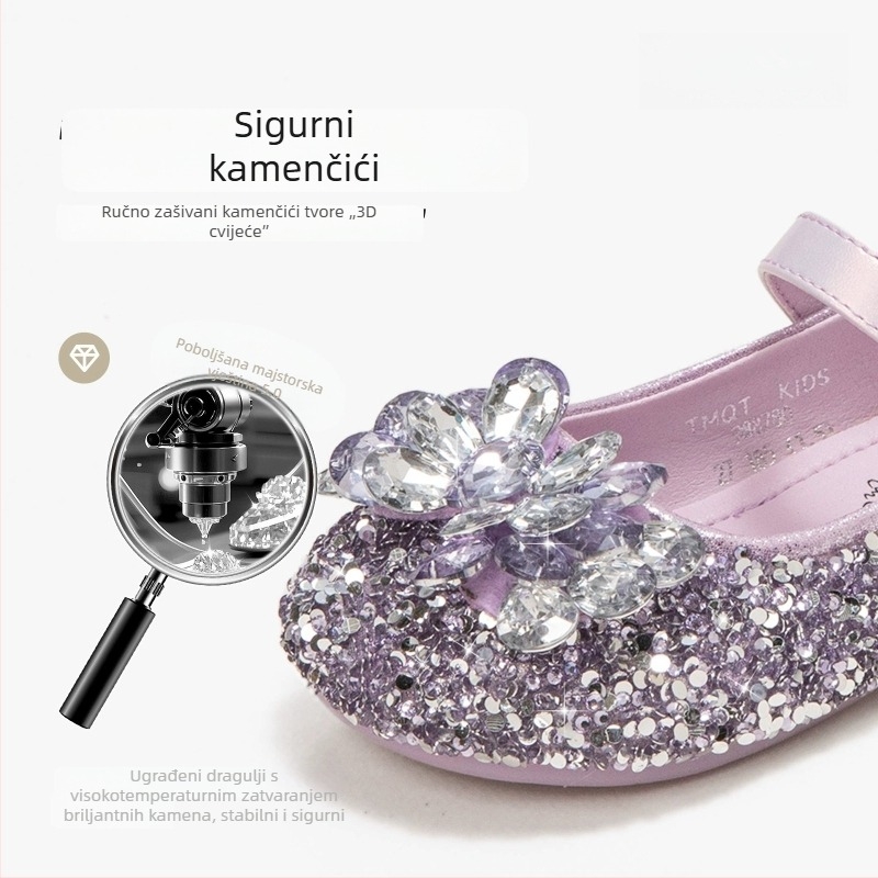 Cipele princeze za djevojčice — niski gornji dio, Velcro zatvarač, gumena potplata, ulošak od lažne kože, gornji materijal: super vlakna