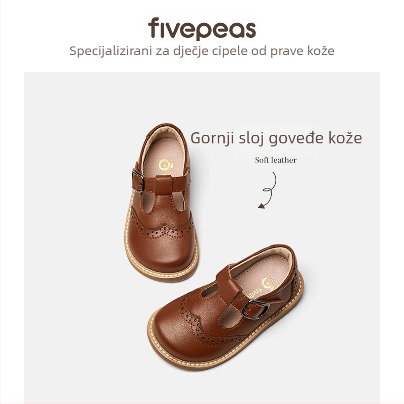 Five Beans dječje crne kožne cipele s Velcro zatvaračem, za nastupe, gumeni potplat