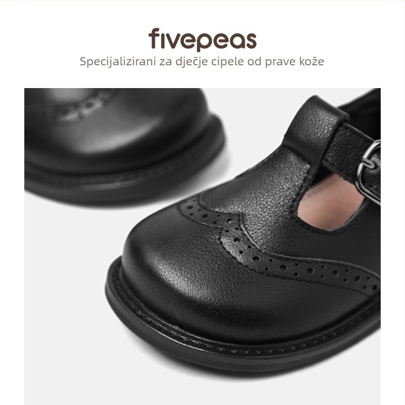 Five Beans dječje crne kožne cipele s Velcro zatvaračem, za nastupe, gumeni potplat