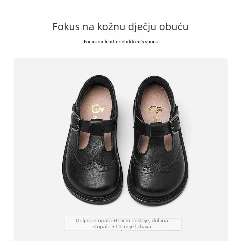 Five Beans dječje crne kožne cipele s Velcro zatvaračem, za nastupe, gumeni potplat