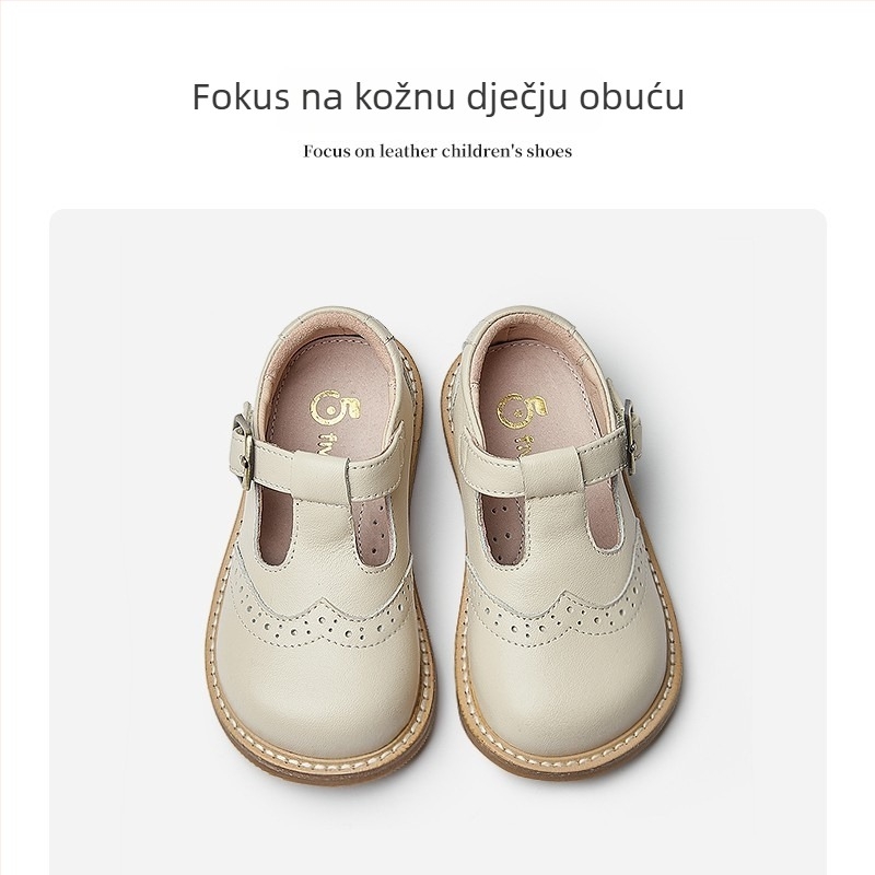 Five Beans dječje crne kožne cipele s Velcro zatvaračem, za nastupe, gumeni potplat