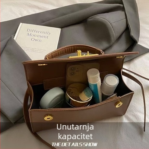 Mala kvadratna torba za rame, PU materijal, horizontalni oblik, zatvaranje na poklopac, unutarnja pretinica za dokumente, jedna naramenica