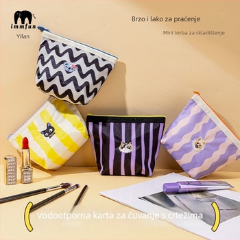 Mini torbica za šminku i novac – prijenosni držač kartica, prugasti poliester, vodootporna podstava, unisex, immfun