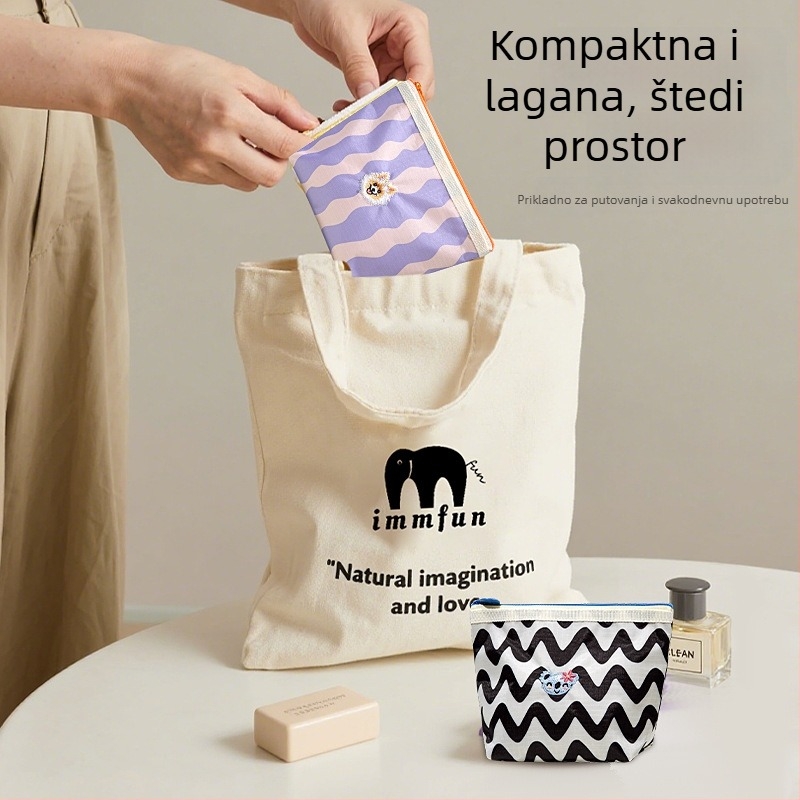 Mini torbica za šminku i novac – prijenosni držač kartica, prugasti poliester, vodootporna podstava, unisex, immfun