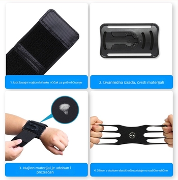 Unisex narukvica za telefon s odvojivim rotirajućim remenom – za sport, trčanje i aktivnosti na otvorenom; materijali: silikon, najlon, PC; otisak logotipa; prilagodljivo