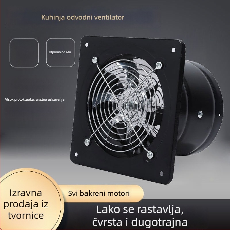 Kuhinjski ventilator za isisavanje zraka — cijelo metalno kućište, snažan ekstraktor, zidna montaža, željezno kućište, 220V, 60W, 50Hz, mehaničko upravljanje, razina energetske učinkovitosti 3