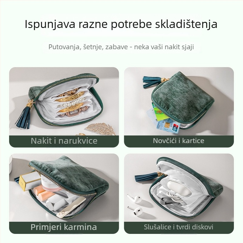 Satenska torbica za nakit sa zatvaračem, clutch stil, prijenosno spremište za narukice i ogrlice, moderni minimalistički dizajn, mekana tekstura