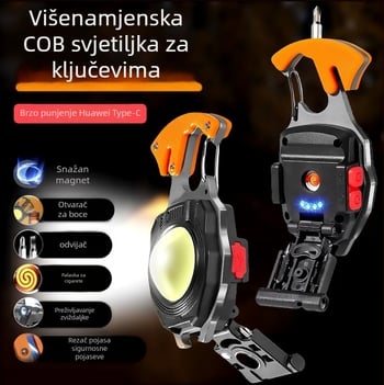 Privjesna kamperska lampa od aluminijske legure s COB LED, 300 mAh baterija, punjiva, ručni pogon, kompaktan dizajn