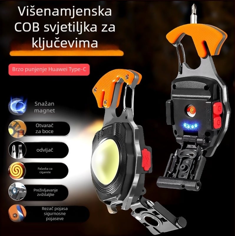 Privjesna kamperska lampa od aluminijske legure s COB LED, 300 mAh baterija, punjiva, ručni pogon, kompaktan dizajn