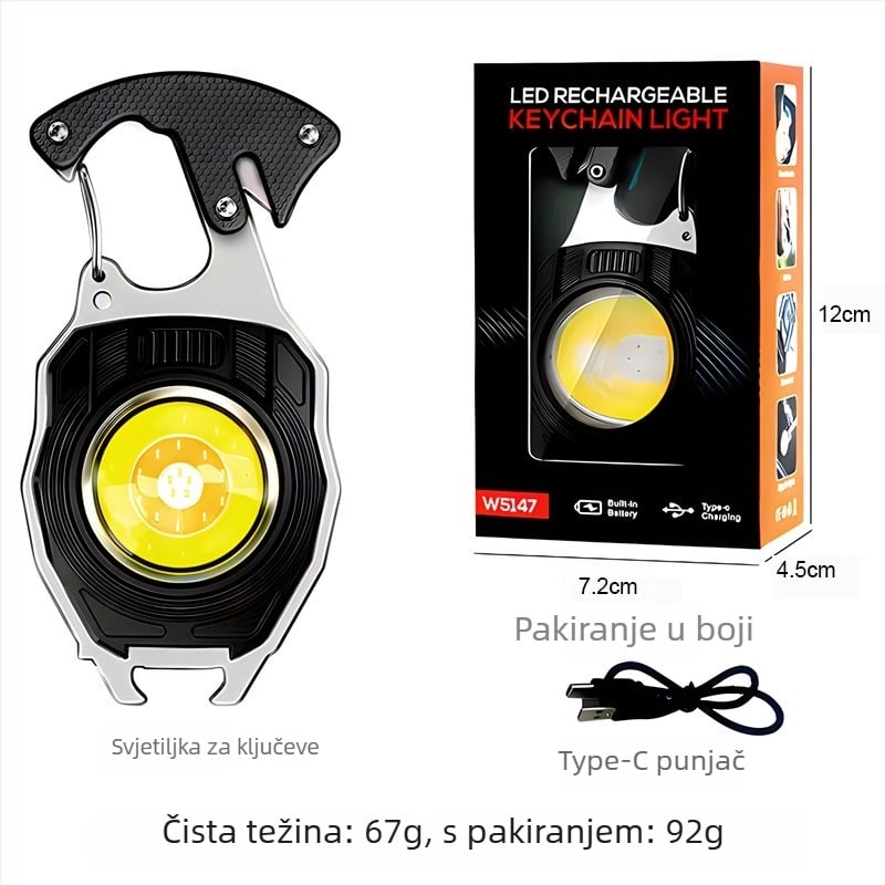 Privjesna kamperska lampa od aluminijske legure s COB LED, 300 mAh baterija, punjiva, ručni pogon, kompaktan dizajn