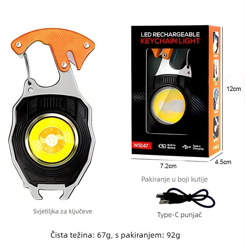 Privjesna kamperska lampa od aluminijske legure s COB LED, 300 mAh baterija, punjiva, ručni pogon, kompaktan dizajn