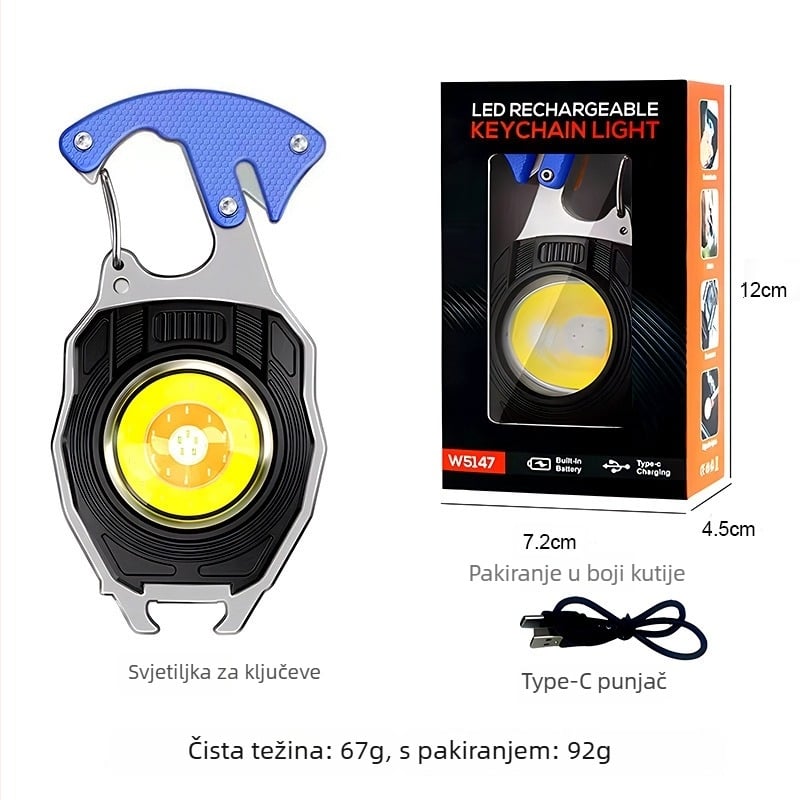 Privjesna kamperska lampa od aluminijske legure s COB LED, 300 mAh baterija, punjiva, ručni pogon, kompaktan dizajn