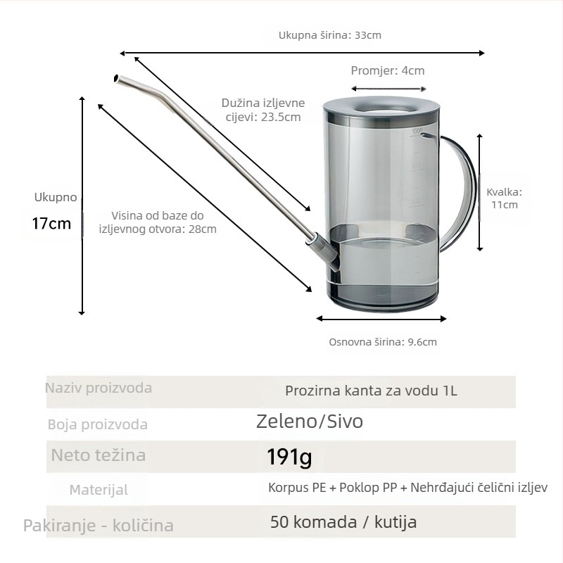 Kanvica za zalijevanje – plastika, kapacitet 1000 ml, ojačani dizajn, Rip marka