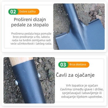 Lopata za vrt s drvenom drškom, mangan čelik, višenamjenski alat za sadnju cvijeća i povrća, preokretanje tla