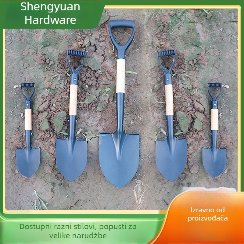 Lopata za vrt s drvenom drškom, mangan čelik, višenamjenski alat za sadnju cvijeća i povrća, preokretanje tla