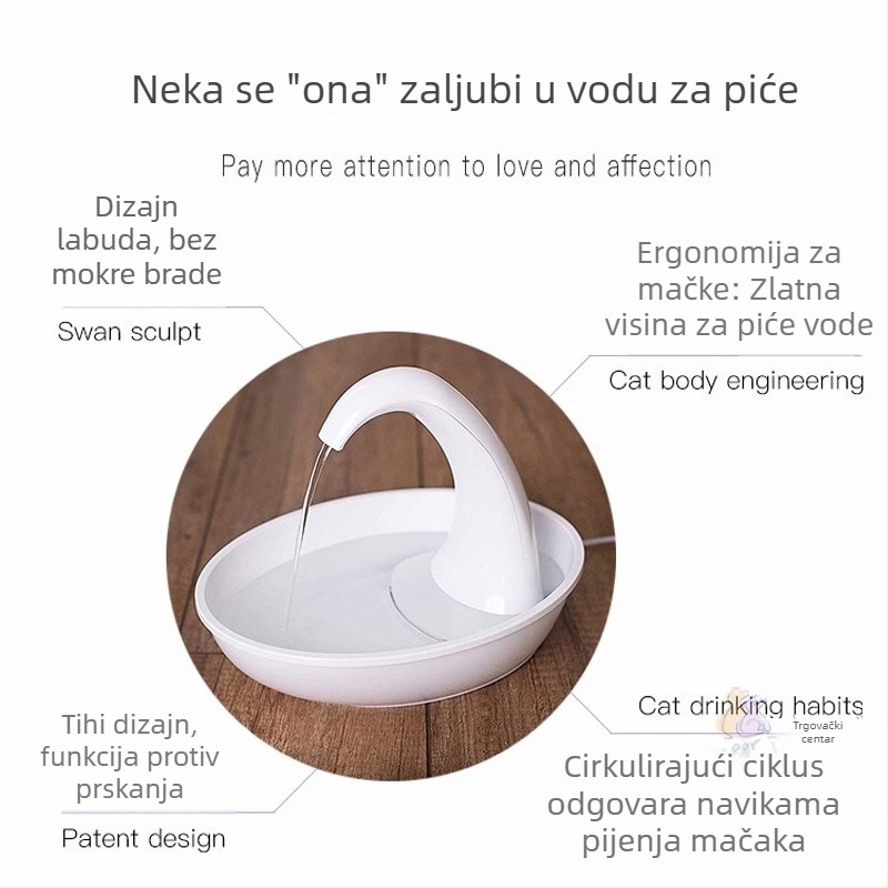 Inteligentni dozator vode za kućne ljubimce s tihim kružnim filtriranjem, velik kapacitet za mačke i pse