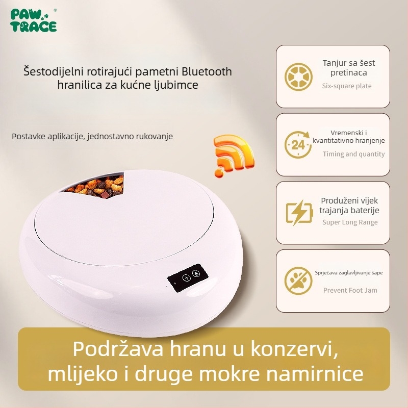 PawTrace pametna automatska hranilica za mačke i pse s upravljanjem putem aplikacije, vremensko hranjenje, kompatibilna s mokrom hranom