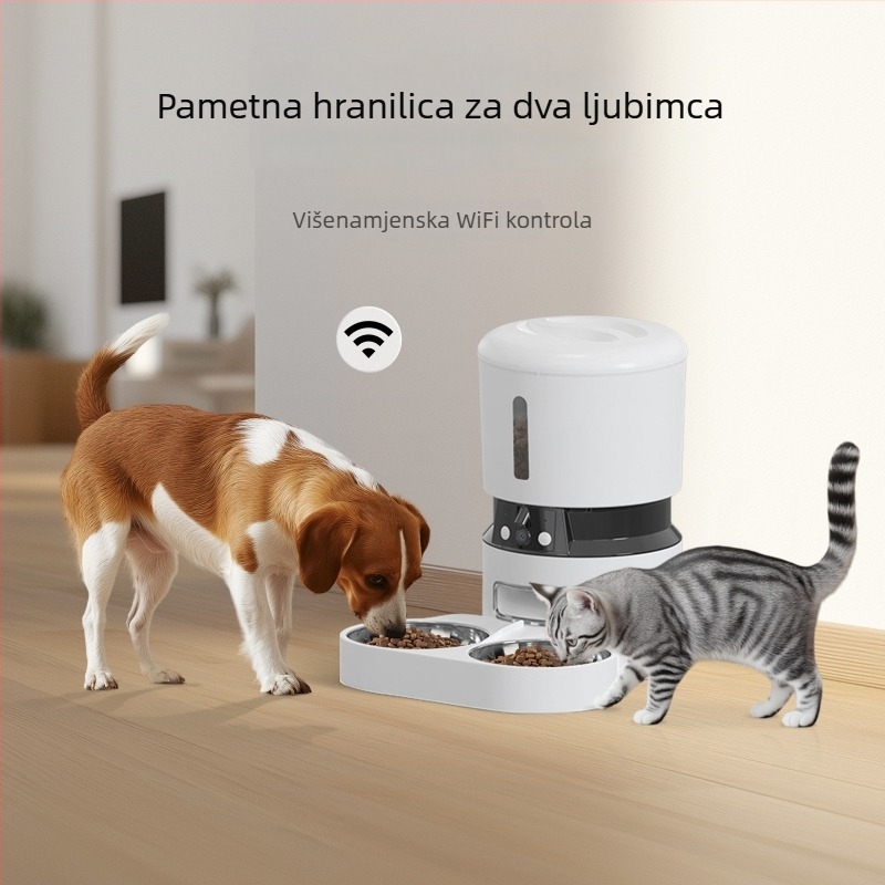 Pametni automatski hranilnik za mačke i pse s vremenskim doziranjima i ugrađenom kamerom