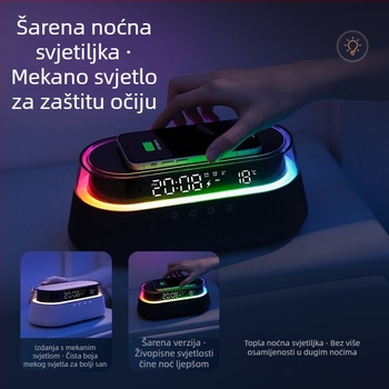 Bežični Bluetooth zvučnik s budilicom i rasvjetom – stereo, 2 zvučnika, Bluetooth 5.0, 10W, 100Hz-20kHz, SNR ≥70dB, ugrađena baterija 1000–1200mAh