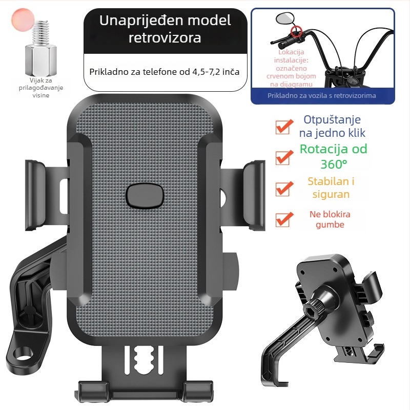 MT-56 Držač telefona za automobile, električna vozila i motocikle – ABS, kompatibilan sa svim telefonima, otporn na vibracije navigacija