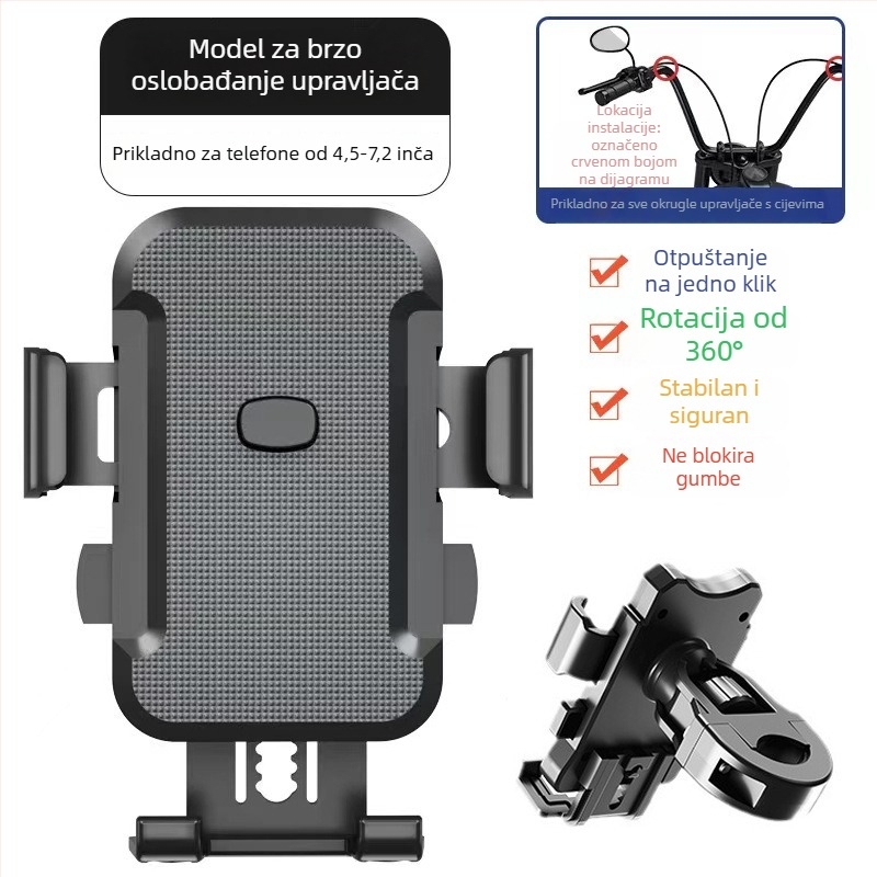MT-56 Držač telefona za automobile, električna vozila i motocikle – ABS, kompatibilan sa svim telefonima, otporn na vibracije navigacija