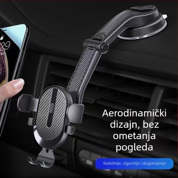 Držač za mobitel u automobilu s vakuumskim nosačem, teleskopsko podešavanje, univerzalna prilagodba za ploču, središnju konzolu ili otvor za zrak, stabilan protiv podrhtavanja