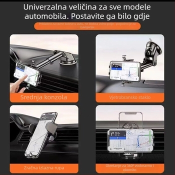 Držač za mobitel u automobilu s vakuumskim nosačem, teleskopsko podešavanje, univerzalna prilagodba za ploču, središnju konzolu ili otvor za zrak, stabilan protiv podrhtavanja
