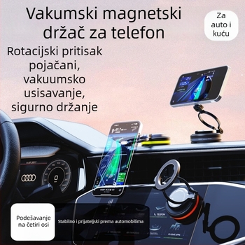 Automobilski magnetski držač za telefon, 360° rotacija, vakuumska čašica, univerzalna kompatibilnost, sklopni teleskopni dizajn