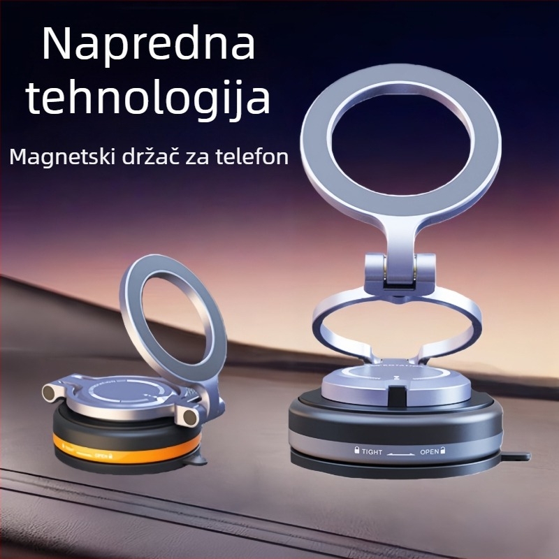 Automobilski magnetski držač za telefon, 360° rotacija, vakuumska čašica, univerzalna kompatibilnost, sklopni teleskopni dizajn