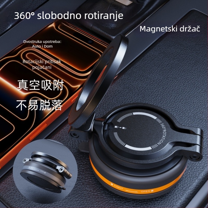 Automobilski magnetski držač za telefon, 360° rotacija, vakuumska čašica, univerzalna kompatibilnost, sklopni teleskopni dizajn