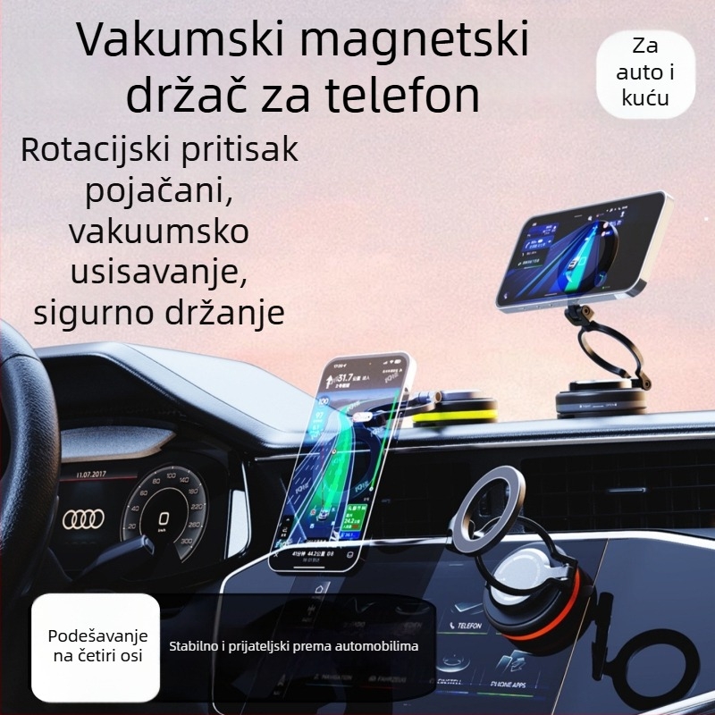 Automobilski magnetski držač za telefon, 360° rotacija, vakuumska čašica, univerzalna kompatibilnost, sklopni teleskopni dizajn