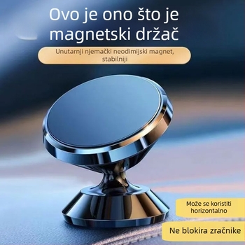 Magnetni držač telefona za automobil – 360° rotacija, magnetski način montaže, univerzalna kompatibilnost, ljepiva baza za ploču instrument ploče