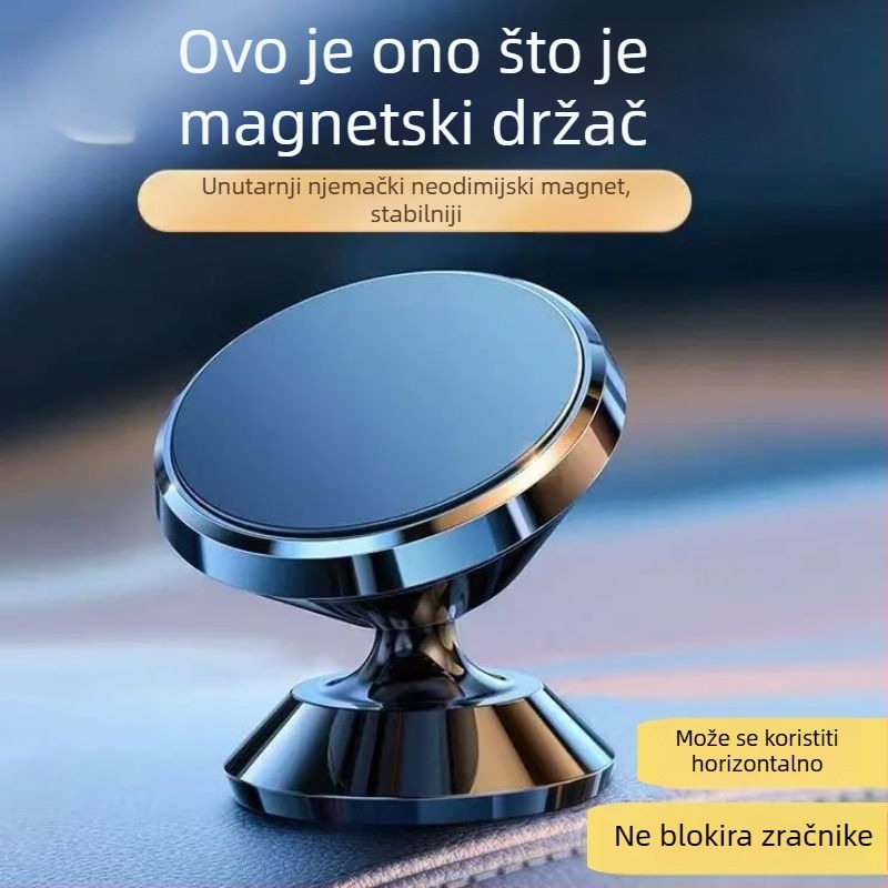 Magnetni držač telefona za automobil – 360° rotacija, magnetski način montaže, univerzalna kompatibilnost, ljepiva baza za ploču instrument ploče
