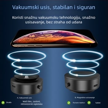 Držač za telefon u automobilu – dvostrani vakuumski držač za punjenje, magnetsko učvršćenje, univerzalni dizajn, mogućnost prilagodbe