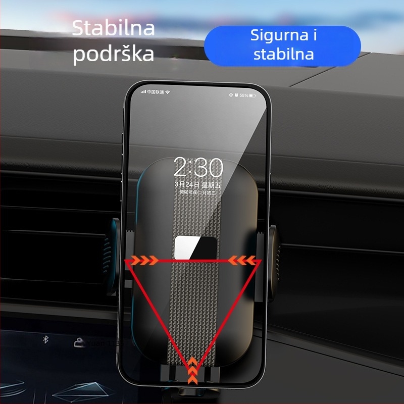 Univerzalni držač za telefon za automobil s montažom na ventilacijsku rešetku, 360° rotacija, teleskopska šipka, instalacija klipom, podrška navigaciji