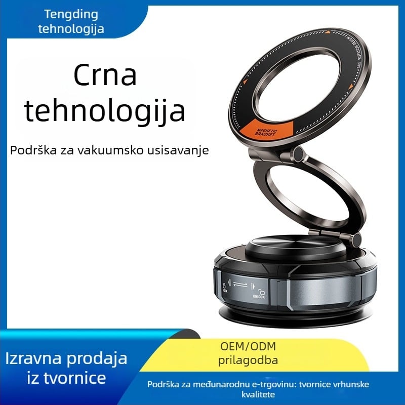 Auto magnetski držač za telefon s rotacijom od 360°, vakuumska prislanja, kompatibilan s prednjim staklom, magnetski držač, bežično punjenje