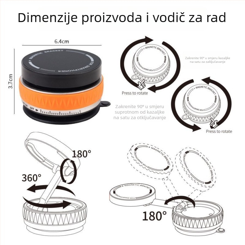 Magnetska držač za telefon u automobilu s vakuum pričvršćivačem, za ploču i središnju konzolu, sklopivi