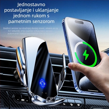 Auto držač za bežično punjenje telefona, držač na ventilaciju, magnetsko pričvršćivanje, električno hvatanje, 15W, kompatibilno s navigacijskim uređajima