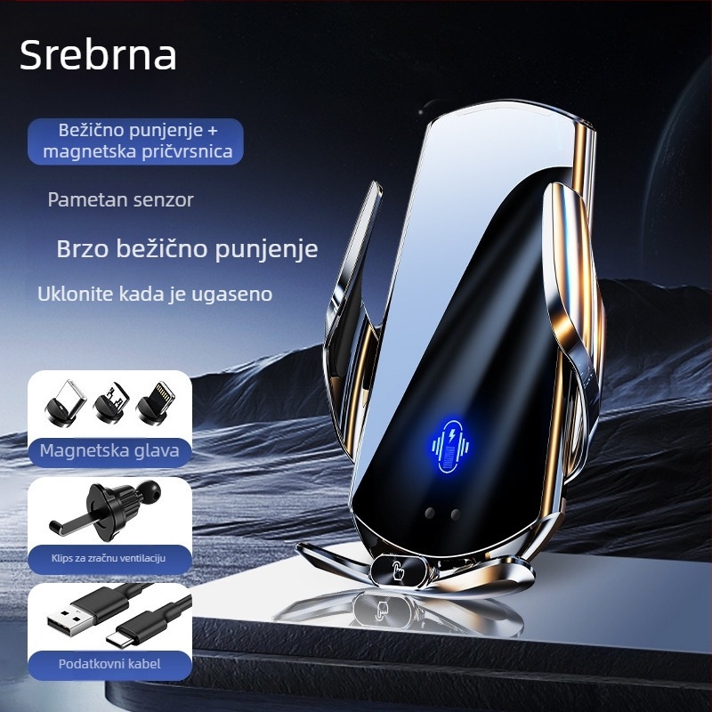 Auto držač za bežično punjenje telefona, držač na ventilaciju, magnetsko pričvršćivanje, električno hvatanje, 15W, kompatibilno s navigacijskim uređajima