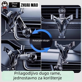Gravitacijski držač za telefon i navigaciju za auto, pričvršćivanje na usisnu ventilaciju, Snap-On, univerzalna kompatibilnost