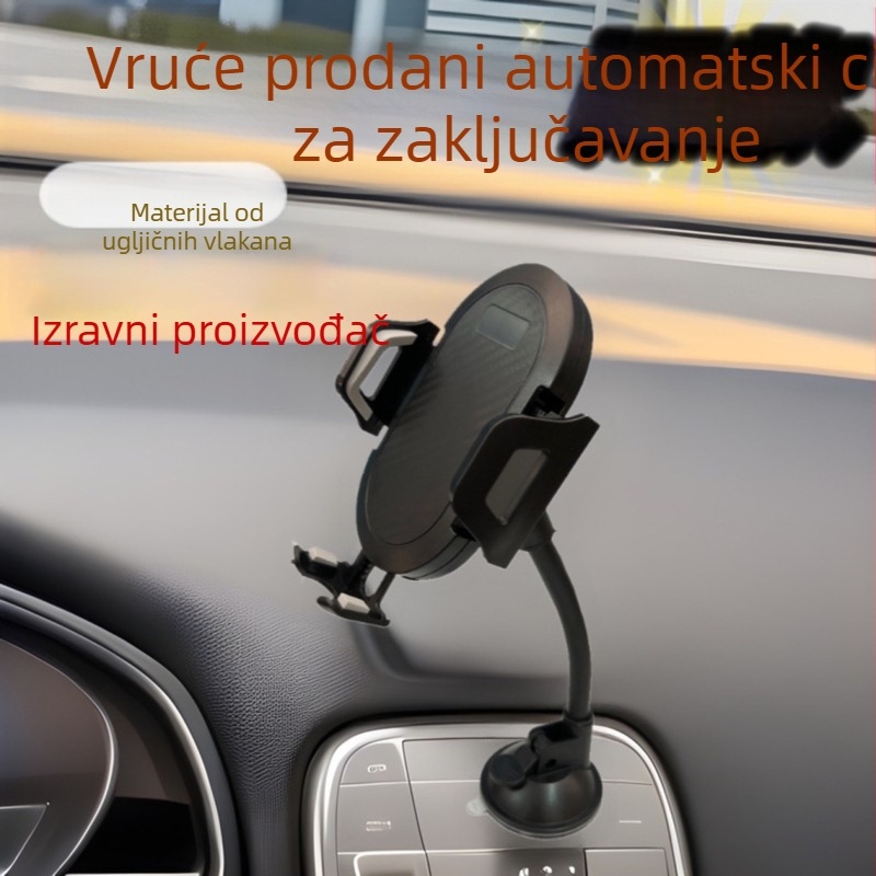 Držač za telefon u auto s dugom teleskopskom šipkom, usisna čašica, automatsko zaključavanje, kompatibilan s prednjim staklom